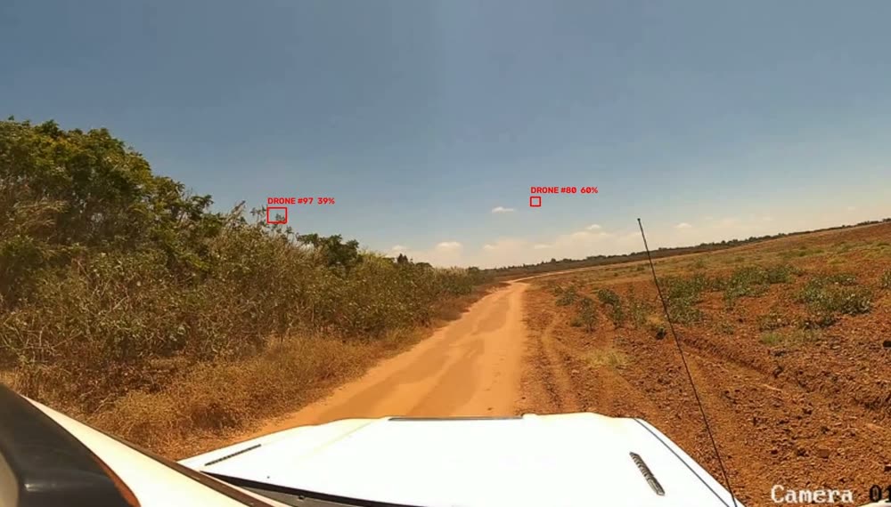 Drones detected from a moving vehicle